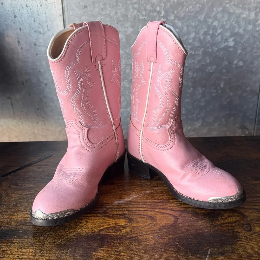 Durango Girls' Pink Western Boots with Silver Toe Rand - Size 1 Toddler